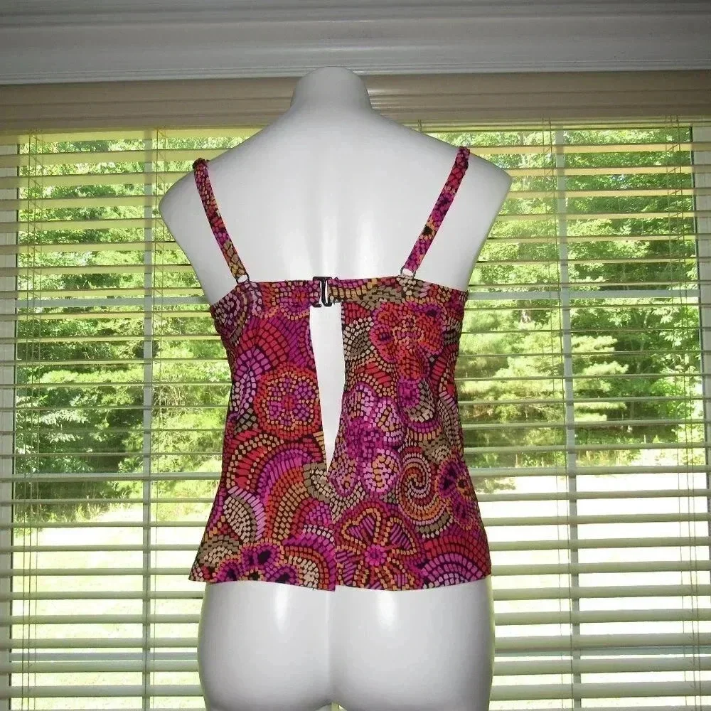 Maidenform 36C Tankini Swim Top – Boho Mosaic Print, Beach Glam Vibes